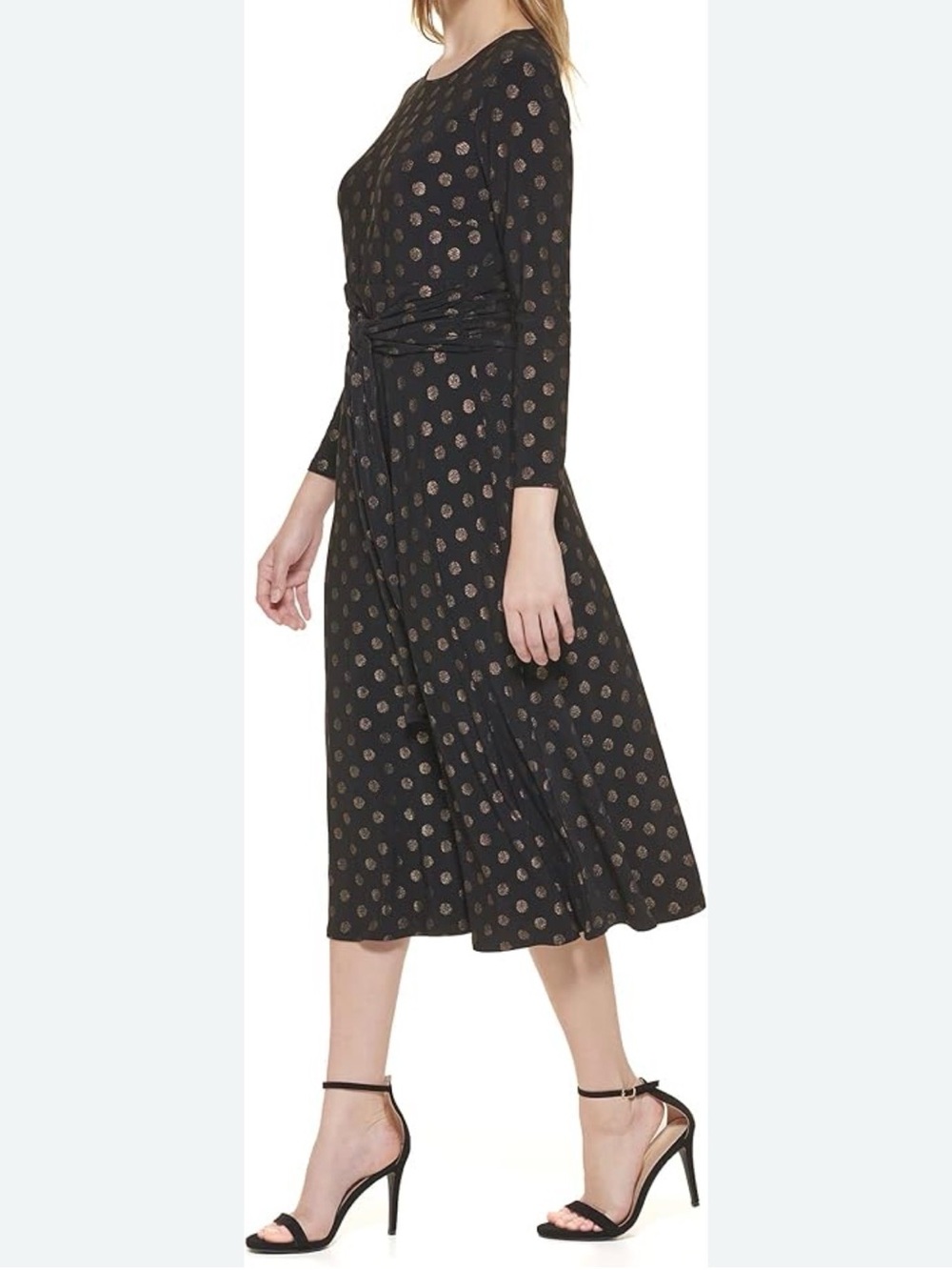 Tommy Hilfiger Black Dress with Gold/Metallic Polka Dots - Women’s Long Sleeve